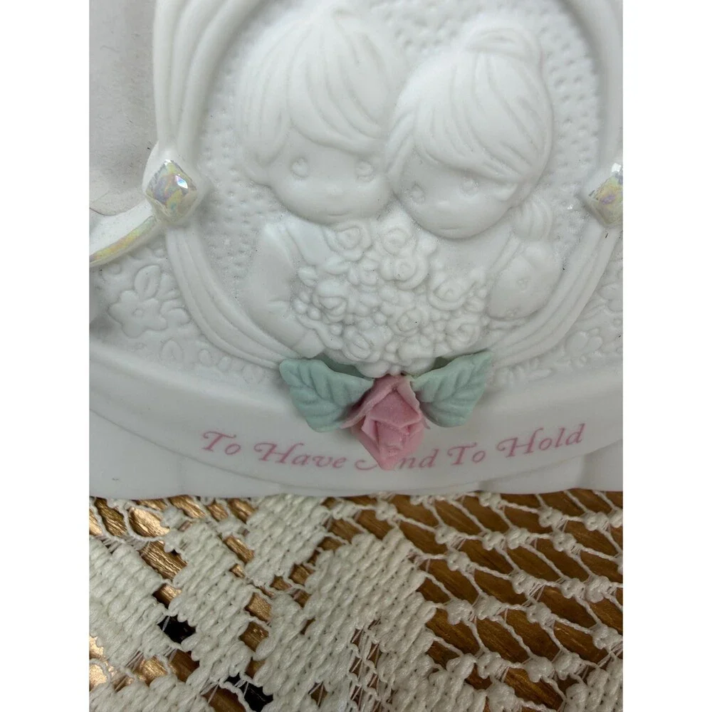 VTG Precious Moments Enesco Porcelain Double Heart Photo Frame To Have And Hold